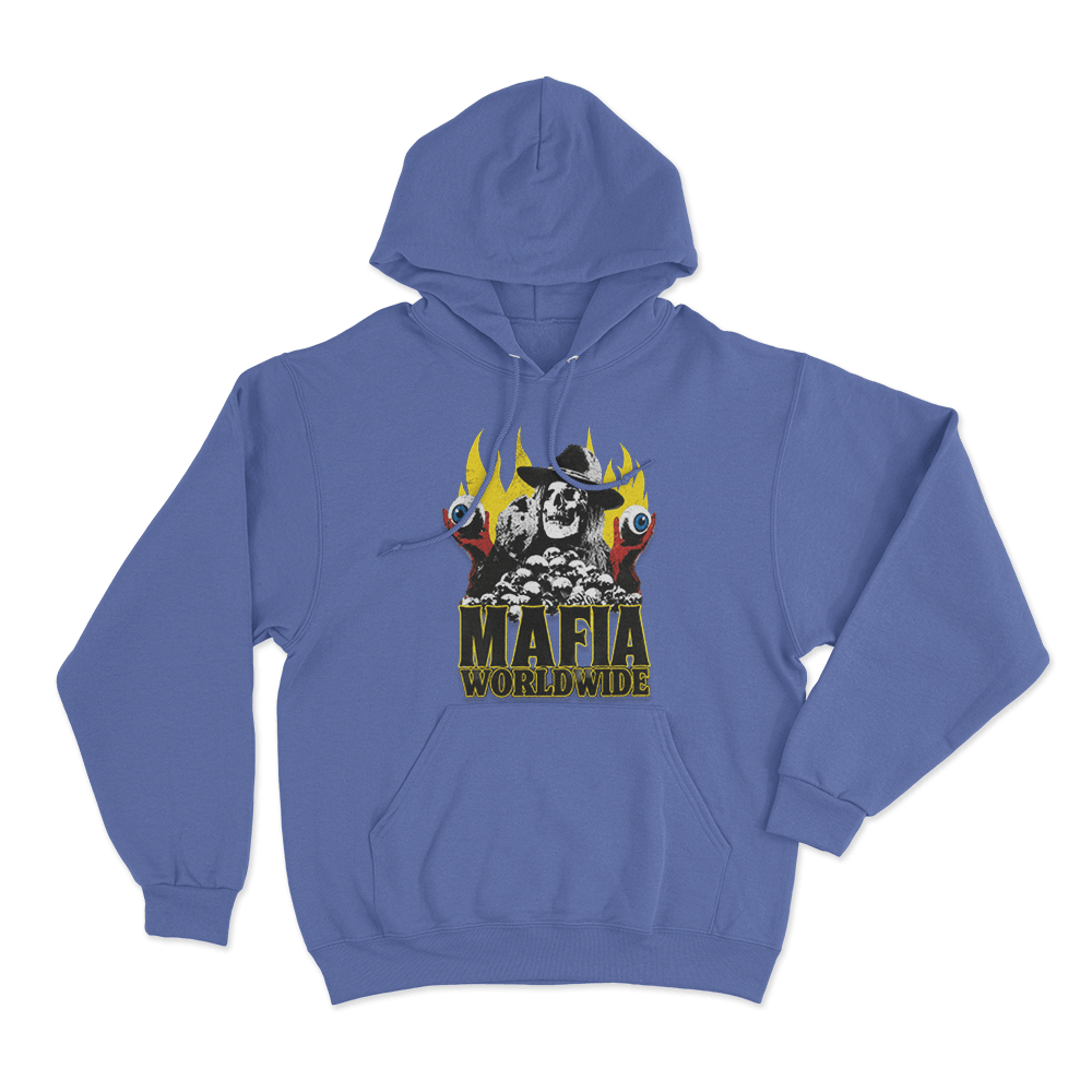 Mafia Skull Flames Unisex Hoodie Blue Mafia Skull Flames Unisex Hoodie Blue