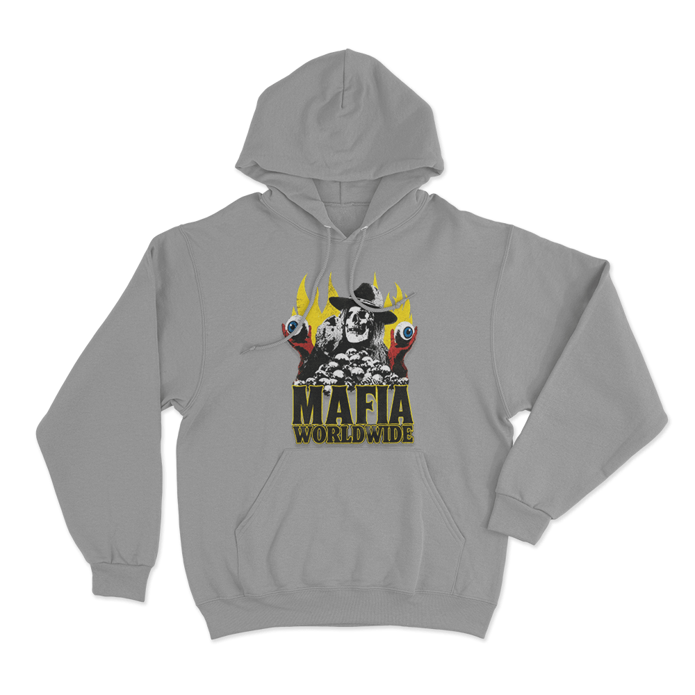 Mafia Skull Flames Unisex Hoodie Grey Mafia Skull Flames Unisex Hoodie Grey