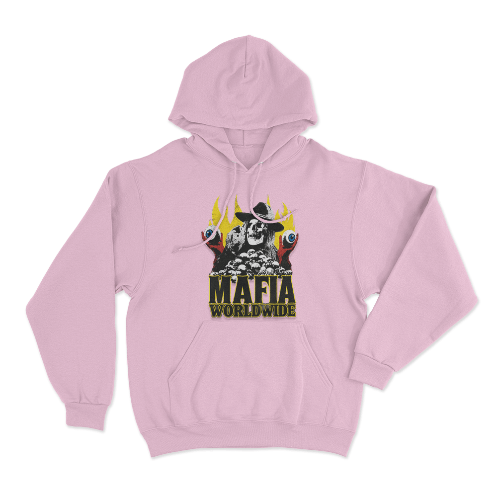 Mafia Skull Flames Unisex Hoodie Pink Mafia Skull Flames Unisex Hoodie Pink