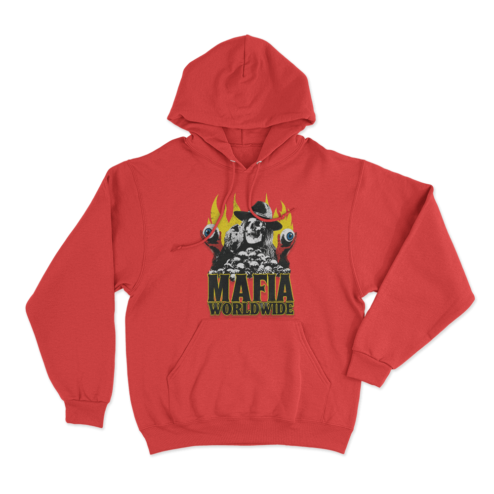 Mafia Skull Flames Unisex Hoodie Red Mafia Skull Flames Unisex Hoodie Red