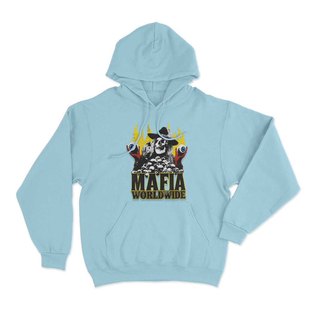 Mafia Skull Flames Unisex Hoodie Sky Blue Mafia Skull Flames Unisex Hoodie Sky Blue