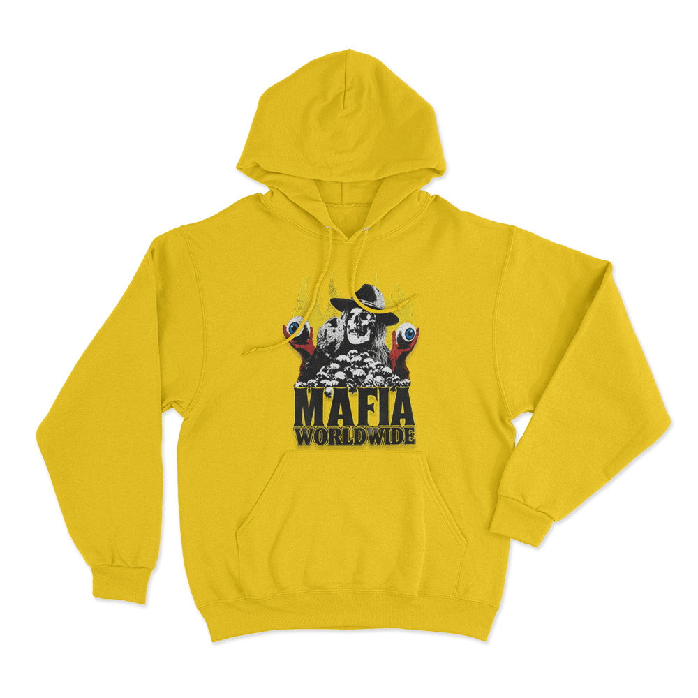 Mafia Skull Flames Unisex Hoodie Yellow Mafia Skull Flames Unisex Hoodie Yellow